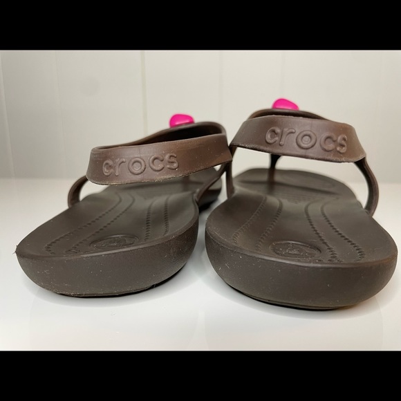 Crocs Brown/Pink Serena Flip Flop Sandals Thong Womens Size 7W Back Straps - Picture 8 of 8